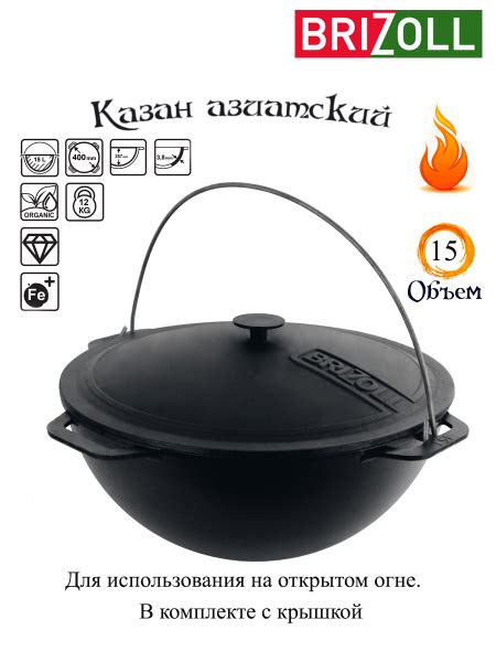 Казан азиатский чугунный 15 л с чугунной крышкой Brizoll KA15-1 ...