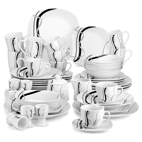 VEWEET Dinnerware Sets Porcelain Dinner Set For 6 50 Piece Ivory