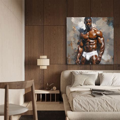 Nude Muscle Male Torso Portrait Art Ai Generated Realistic Gay Black Man Oil Painting Printable
