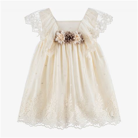 Paz Rodríguez Girls Ivory Embroidered Tulle Dress Childrensalon