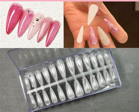 240pcs Soft Gel Tips Full Cover Coffin Stiletto Press On False Fake