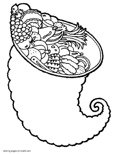 Thanksgiving cornucopia coloring pages || COLORING-PAGES-PRINTABLE.COM