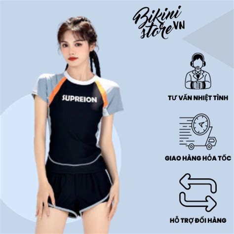 BikiniStoreVn Đồ Bơi tay ngắn quần đùi lớp B Đồ tắm biển nữ kín đáo Bikini cộc tay nữ