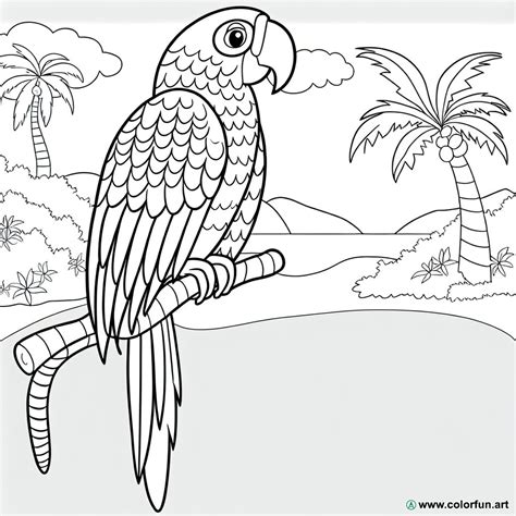 Coloriage d un perroquet tropical à Télécharger ou à Imprimer gratuitement