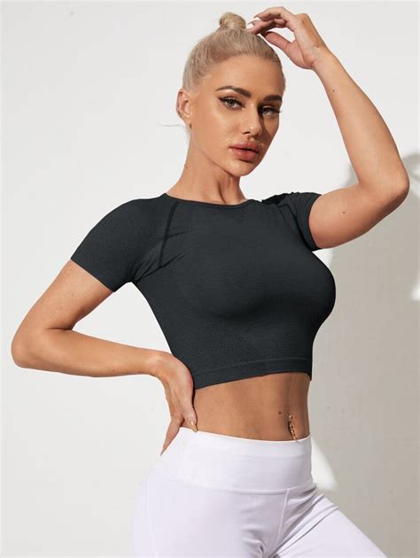 Raglan Sleeve Crop Sports Tee Shein Usa