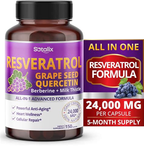 Amazon.com: Resveratrol 24,000mg with Grape Seed + Quercetin Berberine ...
