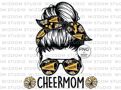 Cheer Mom Png Image Black Gold Messy Bun Cheer Design Etsy