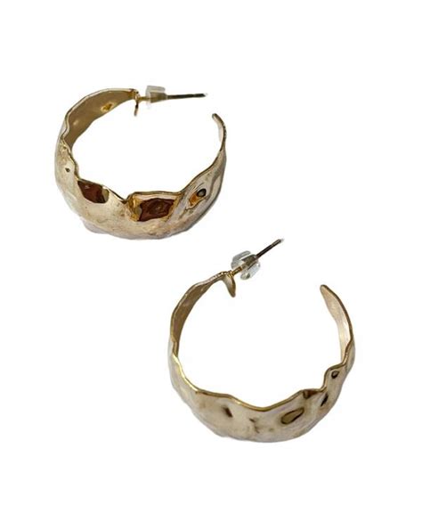 Ayesha Contemporary Bold Gold Toned Hammered Organic Metallic Open Hoop