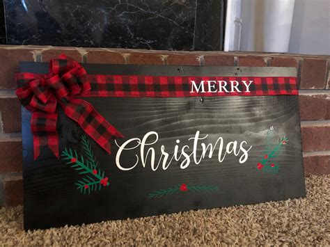 Merry Christmas Christmas Sign Buffalo Plaid Free Shipping By