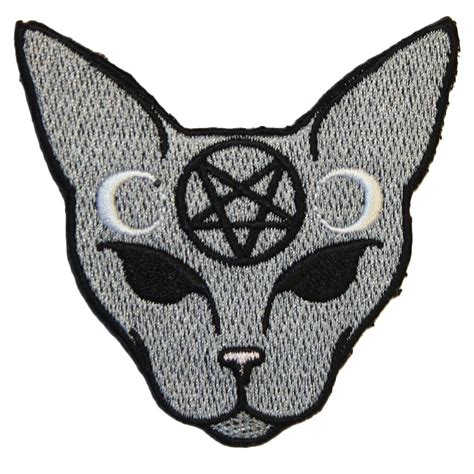 Gothic Cat Iron On Patch Embroidery Sewing DIY Customise Denim