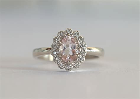 Morganite and diamond halo ring | Firefly Jewellers