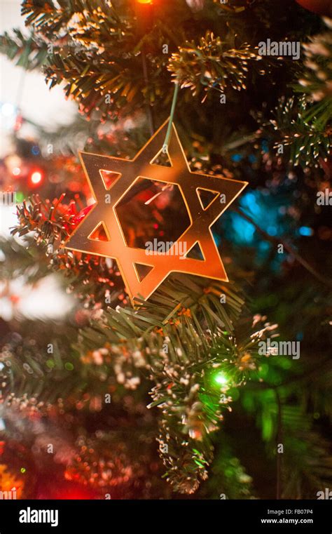 Jewish Star of David on Christmas tree Stock Photo - Alamy