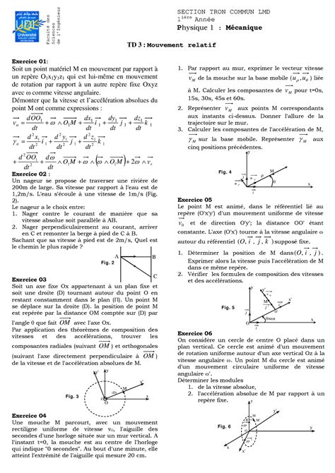 Td Physique Serie N3 Mouvement Relatif TD 3 Mouvement Relatif