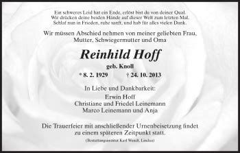 Traueranzeigen Von Reinhild Hoff Trauer HNA De