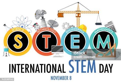 International Stem Day On November 8th Logo Banner Stock Illustration