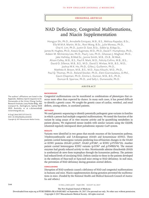 (PDF) NAD Deficiency, Congenital Malformations, and Niacin Supplementation