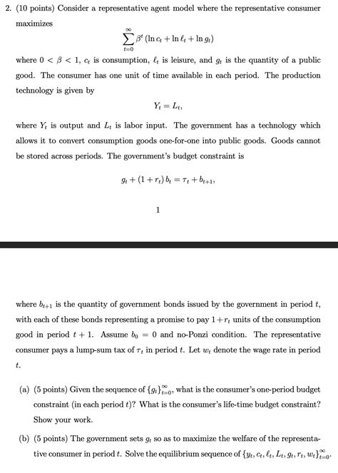 Solved 2 10 Points Consider A Representative Agent Model