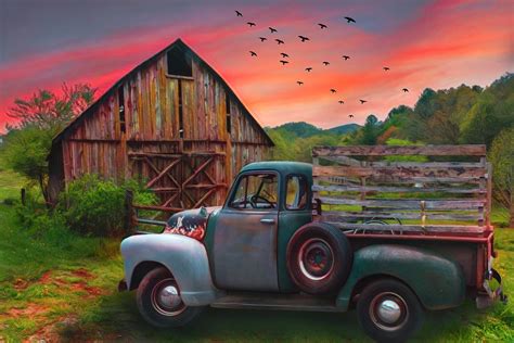 Old Truck At The Barn Watercolors Painting Photograph By Debra And Dave