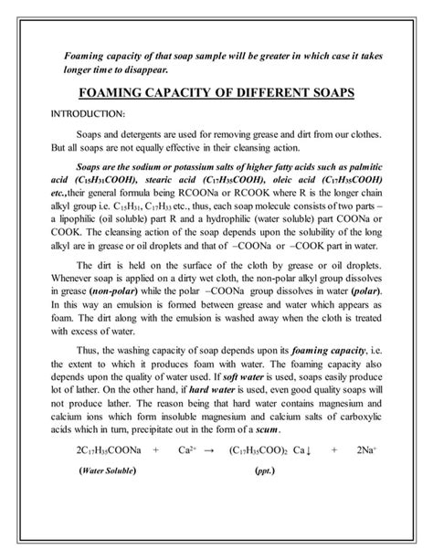 Formation Of Soap And Foaming Capacity Of Soap