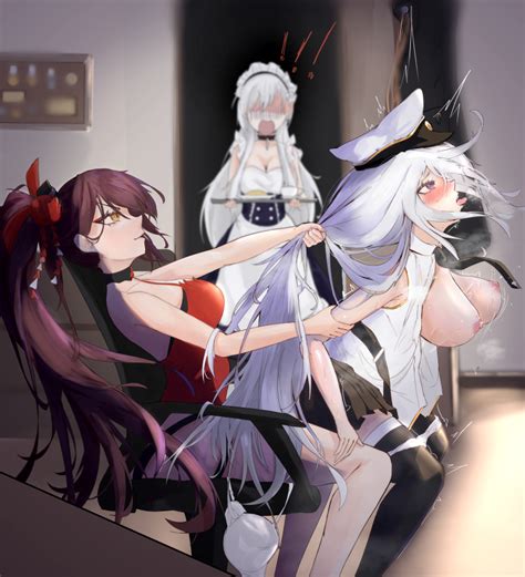 Rule 34 3girls Areolae Arm Grab Arms Held Back Azur Lane Belfast