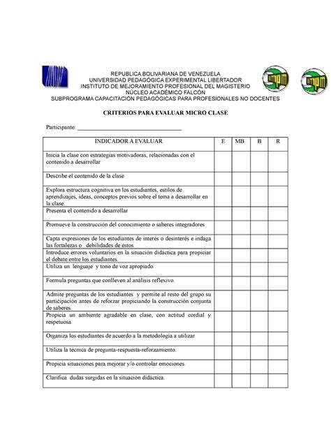 Criterios Para Evaluar La Microclase Docx Universidad