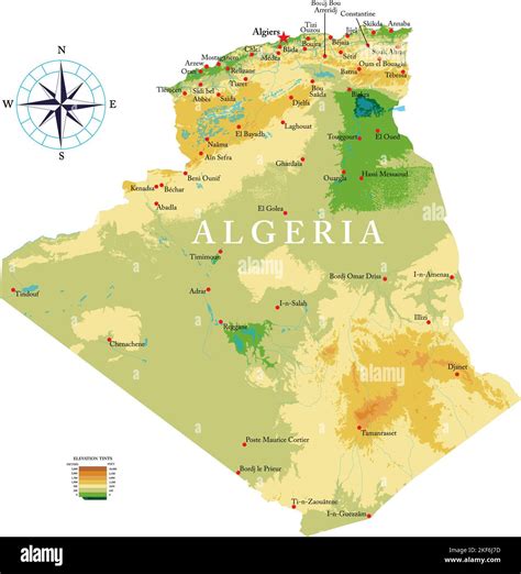 Mapa físico altamente detallado de Argelia en formato vectorial con