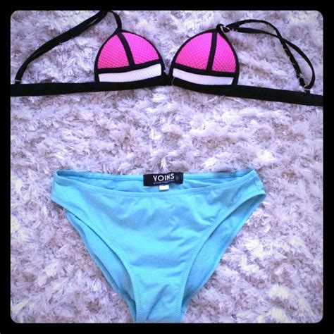 Triangl Swimwear Swim Pink And White Bikini With Teal Bottoms Poshmark