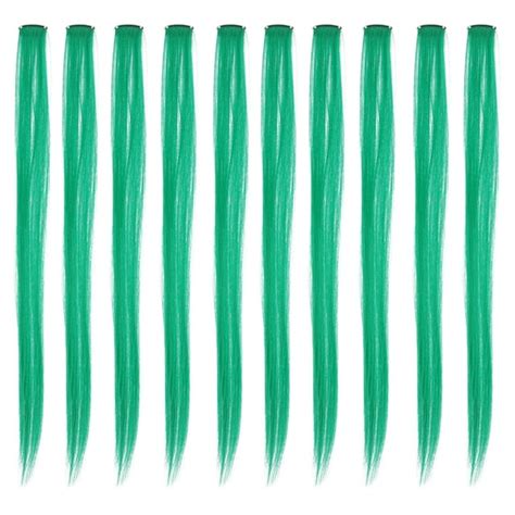 Hongheyi 10pcs Straight Clip In Hair Extensions Green Straight