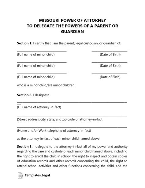 Missouri Power Of Attorney Templates Free Word Pdf Odt