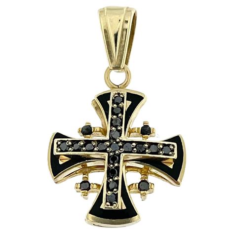 Templar Cross 14 Karat Yellow Gold With Black Diamonds And Enamel For Sale At 1stdibs 14 Karat