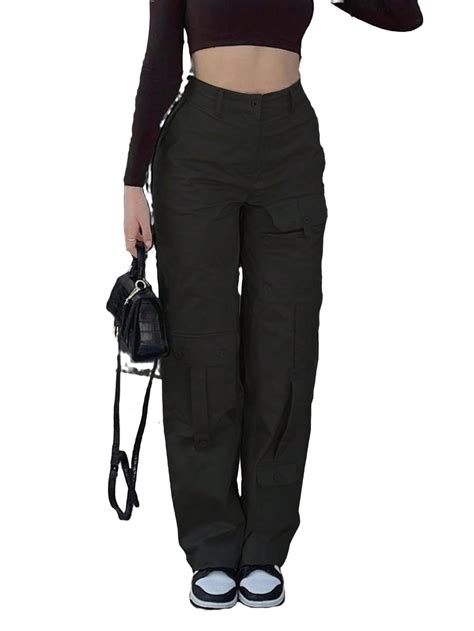 Solid Cargo Pants Black Casual Women Pants - Walmart.com