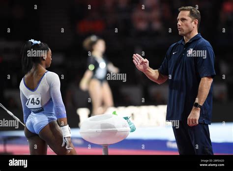 simone biles and laurent landi (coach) (usa) during Artistic Gymnastics ...