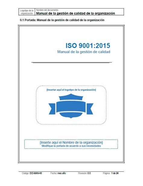 Manual De Calidad Iso 9001 Version 2015 Ejemplo Opciones De Ejemplo