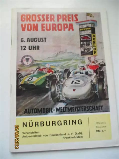 GROSSER PREIS VON Europa 1961 Nürburgring Programm Rennprogramm EUR