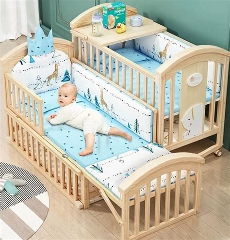 Baby Crib Bed Pinewood In Rocking Cot Milky White With Mosquito