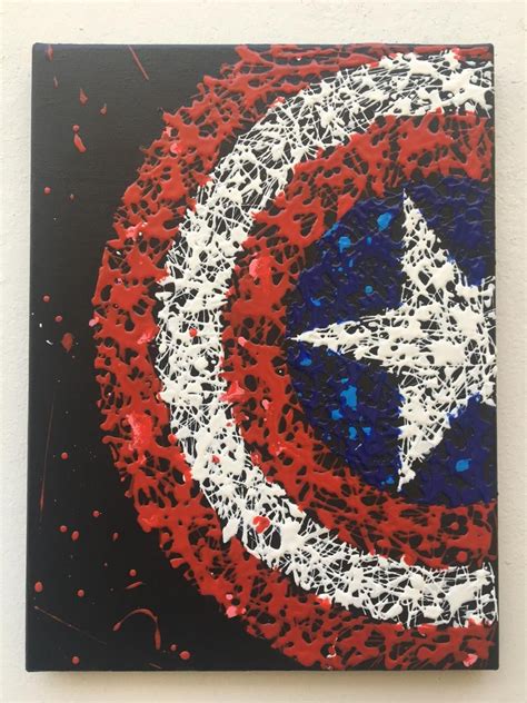 Cuadro De Capit N Am Rica Escudo Avengers De Marvel Pintado A Mano