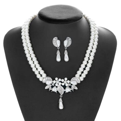 Bridal Jewelry Two Piece Set Necklace Earrings Pearl Set Dinner Rantai