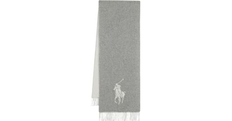 Polo Ralph Lauren Polo Pony Motif Fringed Edge Scarf In Gray Lyst