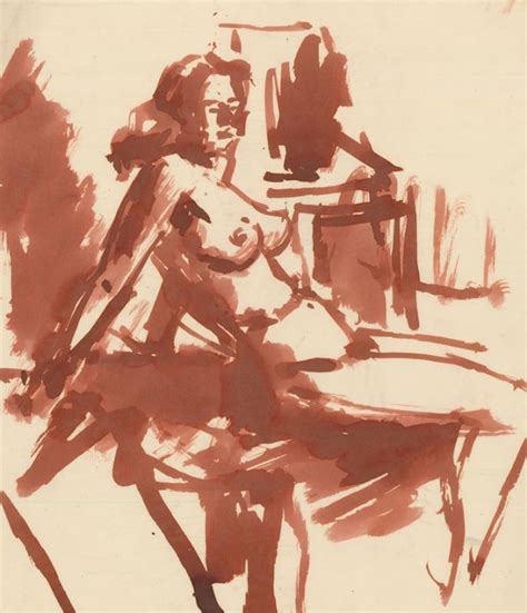 Peter Collins ARCA C 1970s India Ink Nude Woman In An Interior