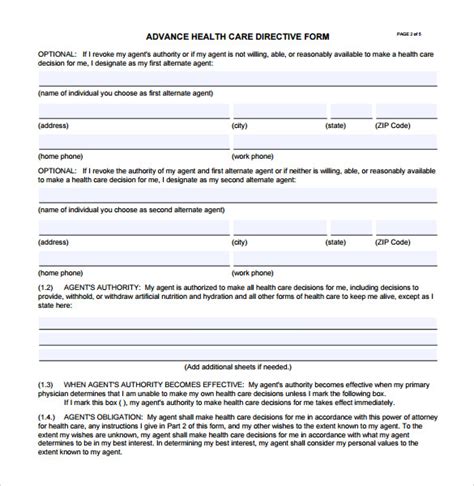 Free Advance Directive Forms In Pdf