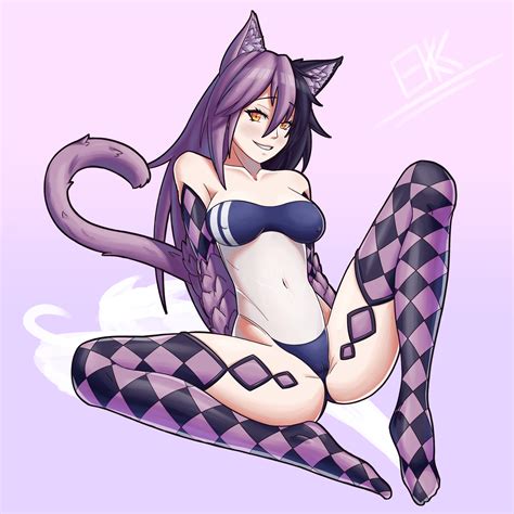 Rule 34 Breasts Cat Ears Cat Tail Cheshire Cat Monster Girl Encyclopedia Ekkonus Gris