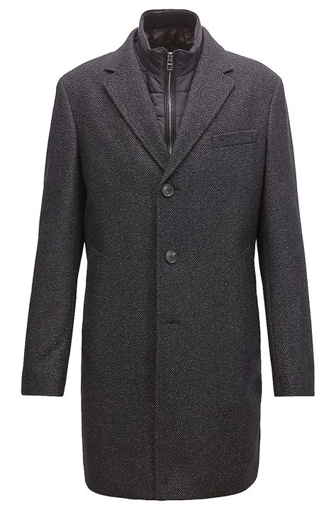 Hugo Boss Slim Fit Wool Blend Coat With Detachable Inner Bib Dark