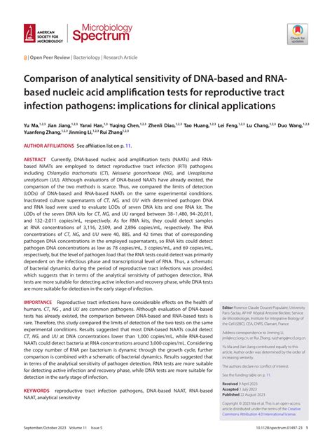 Pdf Comparison Of Analytical Sensitivity Of Dna Based And Rna Based