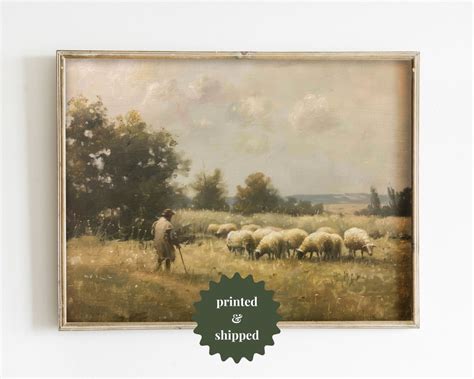 Shepherd and His Sheep Vintage Style Painting Farmhouse & Cottage Decor ...