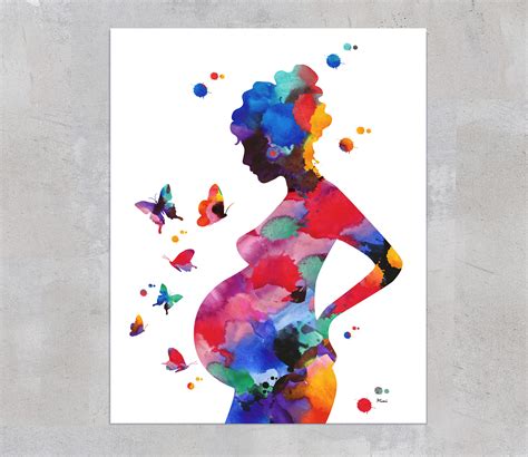 Pregnancy Art Print Woman With Child Watercolor Pregnant Woman Etsy