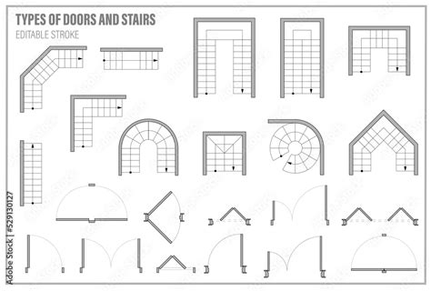 Door Stair For Floor Plan Top View Architectural Element Set For