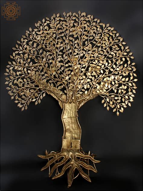 Large Brass Tree Of Life With Roots Wall Hanging Exotic India Art