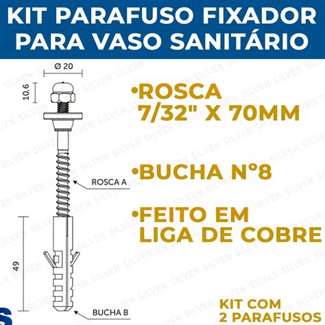 Parafuso Para Vaso Sanitário 10mm Kit Completo 2 Unidades Silven