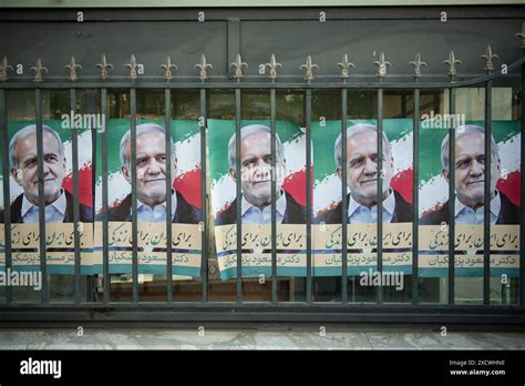 Portraits Of Reformist Candidate Masoud Pezeshkian For Iran S June 28