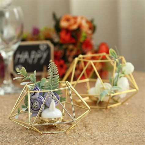 Set of 2 Gold Tea Light Candle Holders, Hexagon Top Geometric Candle ...